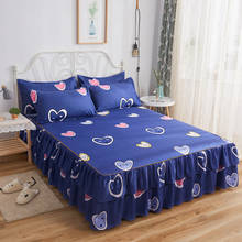 Falda de cama o funda de almohada con corazón azul, Sábana bajera con estampado de flores y rosas, Funda de colchón Floral antideslizante, textil para el hogar 2024 - compra barato