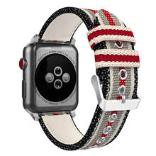 Ремешок в полоску для Apple Watch Band 42 мм 38 мм 40 мм 44 мм тканевый и кожаный спортивный браслет для iWatch 5 4 3 2 1 2024 - купить недорого