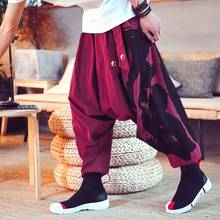 Chinese Style Cotton Linen Printed Hip-Hop Cross Pants Mens Joggers Pants Japanese Style Suspender Pants Radish Trousers KK3187 2024 - buy cheap