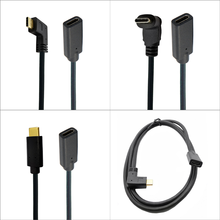 Cable de extensión de datos de 90 grados, Cable extensor de diseño Reversible, USB 0,3 macho a USB-C hembra, 0,6 m, 1,8 m, 1 m, 3,1 m, tipo C, dorado 2024 - compra barato