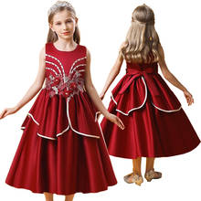 Вышивка 2021 Новое Детское платье на весну-лету для дня рождения с цветочным принтом вечерние платье принцессы, платье на свадьбу, платье для малышей, для девочек Роскошные 14Y 2024 - купить недорого