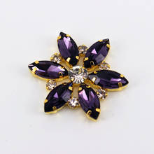3.5x3.5cm 1 pcs Flower shape sew on rhinestone applique gold base colorful patch for dress hair accessory DIY iron on 2024 - buy cheap