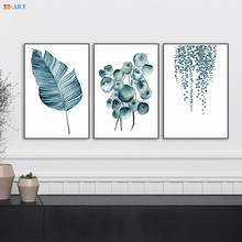 Póster de arte con hojas Botanical con estampado de flores azules, arte de pared, pintura de lona nórdica, imágenes de pared, decoración para comedor y cocina 2024 - compra barato