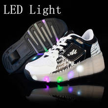 Zapatos de patín con luz LED para niños y niñas, zapatillas de deporte con ruedas de una rueda, color negro, barato, a la moda, novedad 2024 - compra barato