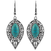 FYJS Unique Silver Plated Leaf with Green Turquoises Stone Drop Earrings for Women Jewelry 2024 - buy cheap