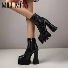 MILI-MIYA Super High Square Heels Women Pu Leather Ankle Boots Solid Color Zipper Platform Round Toe Fashion Street Shoes 2024 - buy cheap