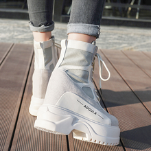 2019 Winter High Platform Boots 10CM High Heel Women Thick Sole Shoes Leather Wedge Sneakers Waterproof Breathable Autumn Boots 2024 - buy cheap