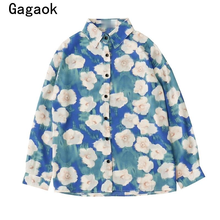 Gagaok Women Shirts 2021 Spring Autumn New Chiffon Print Lapel Tops Mujer Loose Casual Harajuku Wild Fashion Korean Blouses 2024 - buy cheap