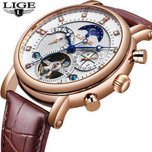 LIGE Brand Watches Fashion Business Tourbillon Automatic Mechanical Casual Waterproof Leather Watch Clock Men Relogio Masculino 2024 - buy cheap