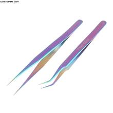 HELTC-Pinzas de acero inoxidable de colores arcoíris, herramienta para recoger diamantes de imitación, pinzas rectas o curvas, herramientas de reparación electrónica DIY 2024 - compra barato