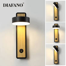 wooden modern led wall lights bedside wall lamp wall sconce black bedroom Nordic steering head 110-220V LED Solid Wood Wall Lamp 2024 - buy cheap