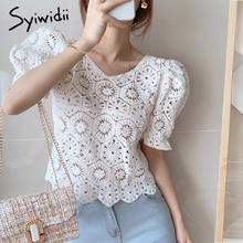 Syiwidii Hollow Out Blouses Women Puff Sleeve Short Sleeve Tops O-Neck White Lace Clothes Summer 2021 Korean Fashion New Shirts 2024 - buy cheap