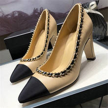 Fashion Pumps Woman Chains Pointed Toe Slip on Luxury Brand High-heeled Shoes Women Spring Chunky High Heels Classic Pumps 2024 - buy cheap