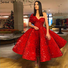 Vestido de noche rojo con lentejuelas y un hombro descubierto, Sexy, sin mangas, de lujo, hasta el tobillo, Formal, Serene Hill, LA70021, 2021 2024 - compra barato