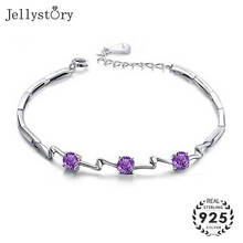 Jellystory 925 sterling silver bracelet with round shape amethyst gemstone luxury jewelry for women wedding party gift bracelets 2024 - buy cheap