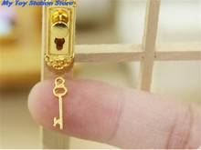 Hot sale 1PC Dollhouse Miniature Brass Knobs Plate with Keyhole Keys Set Door Lock With Keys  Door Accessory toy 2024 - buy cheap