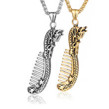 Hip Hop Rock Dragon Head Comb Pendants Necklace for Men Retro Gold Silver Color Stainless Steel Barber Jewelry Drop Shipping 2024 - buy cheap