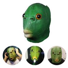 Casco de látex con forma de pez verde para Halloween, guantes peludos, accesorios para Cosplay, N58F 2024 - compra barato