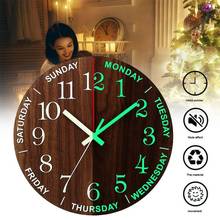 Relógio de parede luminoso redondo, de madeira, silencioso, não ticando, luz noturna, sala criativa 2024 - compre barato
