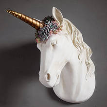 EUROPEAN RETRO UNICORN HEAD STATUE ANIMAL WALL DECORATION RESIN ART&CRAFT HORSE WALL HANGING SCULPTURE HOME DECORATIONS R2378 2024 - buy cheap