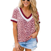 Женская летняя леопардовая футболка с v-образным вырезом, повседневные топы с коротким рукавом, женские сексуальные уличные свободные футболки размера плюс 2XL, Camisas Mujer 2024 - купить недорого