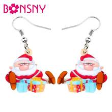 Bonsny Acrylic Christmas Santa Claus Colorful Gift Box Earrings Dangle Drop Jewelry For Women Girls Teens Kid Bulk Festival Gift 2024 - buy cheap