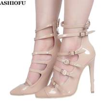 ASHIOFU Handmade New Hots Ladies Stiletto High Heel Pumps Buckle Straps Party Dress Shoes Pointed-toe Sexy Evening Fashion Shoes 2024 - buy cheap