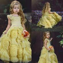 Vestidos bohemios personalizados para niña de las flores, longitud hasta el tobillo, vestido amarillo para desfile, vestido de cumpleaños de princesa 2024 - compra barato