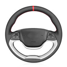 Black Artificial PU Leather DIY Red Marker Hand-stitched Car Steering Wheel Cover for Kia Morning 2011-2016 Picanto 2012-2015 2024 - buy cheap