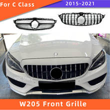 GT Front Bumper Grille for Mercedes W205 C205 2015-2021 C Class C200 C250 C220 C180 C43 C300 ABS Diamond front grill Not Fit C63 2024 - buy cheap