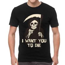Camiseta con estampado de "I Want You To Die" para hombre, camisetas de 100% algodón de manga corta, camiseta de Saint Death Skeleton, regalo, Idea Merch 2024 - compra barato