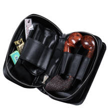 New leather pipe tobacco pouch case for 3 pipe holder pocket Black Tobacco Pipe Tools Accessories Bag 2024 - buy cheap