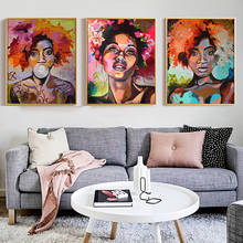 Grafite colorido menina com cabelos macios, posteres e impressões, pinturas em tela, arte de parede para sala de estar decoração (sem moldura) 2024 - compre barato