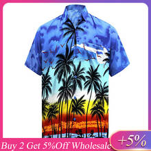 Summer hawaiian Shirt Men's  Hawaii Palm tree Print Beach Short Sleeve Fake Pocket Top Blouse Camisas Hombre гавайская рубашка 2024 - buy cheap