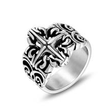 Кольцо мужское из титановой стали в стиле ретро, инкрустированное крестом свирепное кольцо в стиле панк-рок, подарок для мужчин 2024 - купить недорого