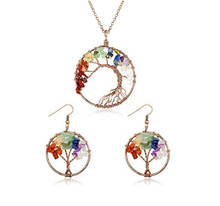 FYJS Unique Copper Plated Wire Wrap Tree of Life Pendant Link Chain Necklace Drop Earrings Rainbow Stone Jewelry Sets 2024 - buy cheap
