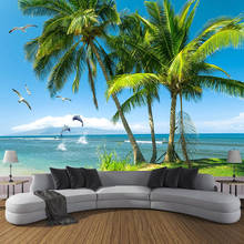 Papel de parede com pintura personalizada 3d, árvore de coco seagull, papel de parede para sala de estar, quarto, plano de fundo de tv, papel de parede 3d 2024 - compre barato