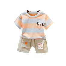 Ropa de verano para bebé, niño y niña, camisetas de algodón a rayas con letras, pantalones cortos, 2 unids/set/conjunto, chándales para niño 2024 - compra barato