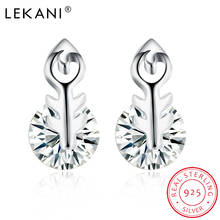 LEKANI Arrow Shape Small Earrings For Women Genuine 925 Sterling Silver Luxury Cubic Zircon Earring Studs Jewelry New Arrival 2024 - buy cheap