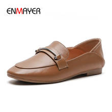 ENMAYER Leather Flats Square Toe Footwear Casual Female Loafers Soft Sole Shoes Mocassin Woman Mules Spring  women shoes 2024 - buy cheap