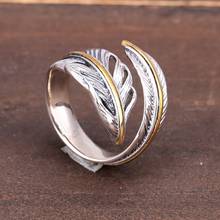 Bocaia anel masculino de prata esterlina s925, anel com pena de prata aberta, versátil e único anel de prata tailandesa 2024 - compre barato