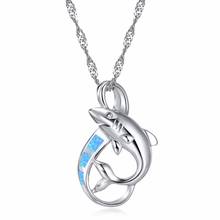 Fashion Cute Female Big Shark Animal Pendant Necklace Women Silver Color Blue Fire Opal Chain Necklaces Boho Jewelry 2024 - buy cheap