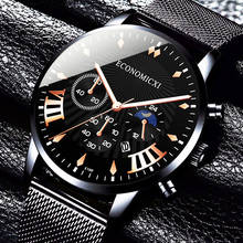 Relógio de pulso masculino luxuoso com calendário, relógio de pulso de quartzo com pulseira de malha de aço inoxidável, da moda, para negócios, 2020 2024 - compre barato