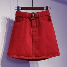 5XL Fashion Short Mini Denim Skirt Women Summer High Waisted Red Black Jeans Skirt Female Belted Skirts Mujer Faldas 2024 - buy cheap