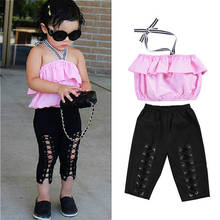 1-6Y Kids Girls Clothes Set 2021 Summer Children Halter Crop Tops and Hollow Out Bandage Long Pants Fashion Kids Outfits 2024 - buy cheap