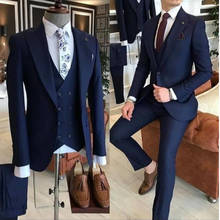 Traje de 3 piezas para hombre, Blazer ajustado con solapa de pico, un botón, hecho a medida (chaqueta + Pantalones + chaleco), novedad de 2021 2024 - compra barato