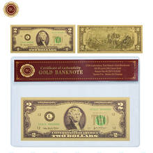 WR Prop Money 2 USD billete de oro coleccionable con marco COA América 2 dólares billetes de dinero falso regalo de negocios para hombres 2024 - compra barato