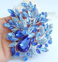 Симпатичная 4,33 "синий кристалл горного хрусталя брошь в форме листьев, булавка, кулон EE04672C2 2024 - купить недорого
