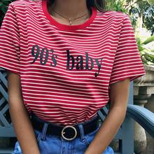 Camisetas Vintage a rayas para mujer, ropa de moda para mujer, Tops de verano con letras impresas de los 90, ropa de calle Harajuku 2024 - compra barato