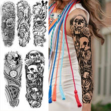 Halloween Realistic Skull Rose Temporary Tattoos Sleeve For Women Men Gangster Eye Compass Fake Tattoo Sticker Full Arm Tatoos 2024 - buy cheap